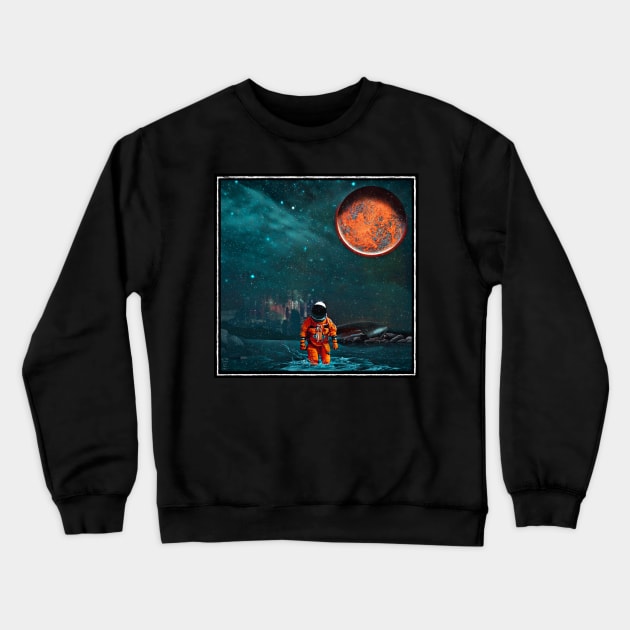 Astronaut Crash Landing on Alien Planet with Orange Moon Crewneck Sweatshirt by OrionLodubyal